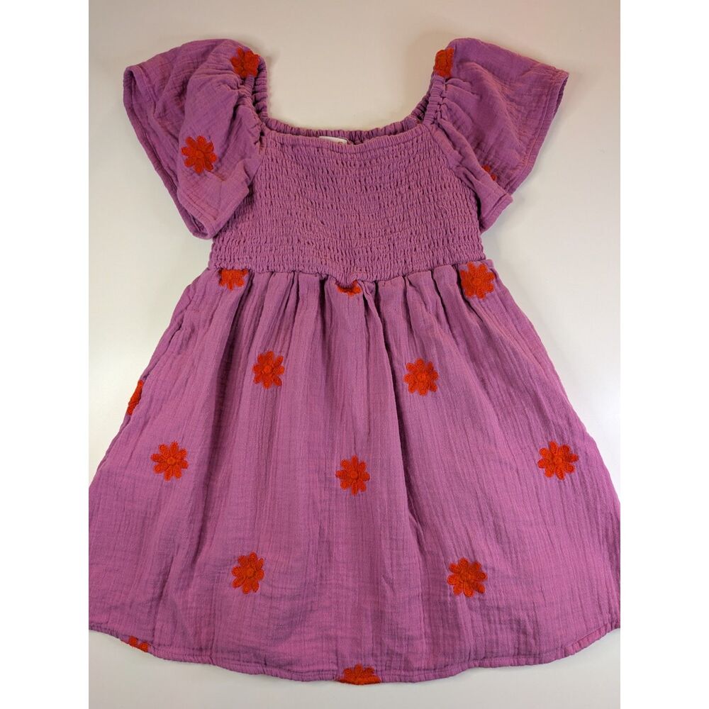 Cat & Jack Girls Size 5 Purple Floral Embroidered Smocked Puff Sleeve Dress